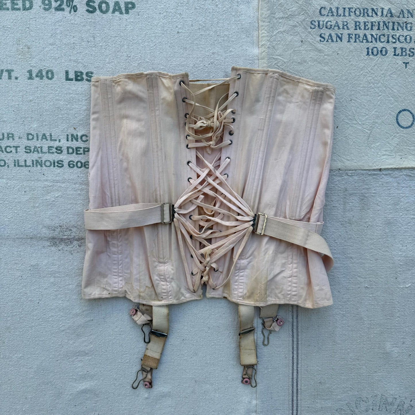 1920s Pink Camp Fan Lace Up Corset Girdle