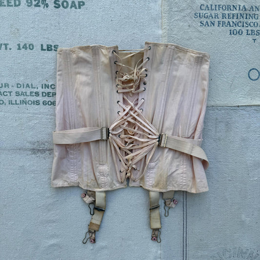 1920s Pink Camp Fan Lace Up Corset Girdle