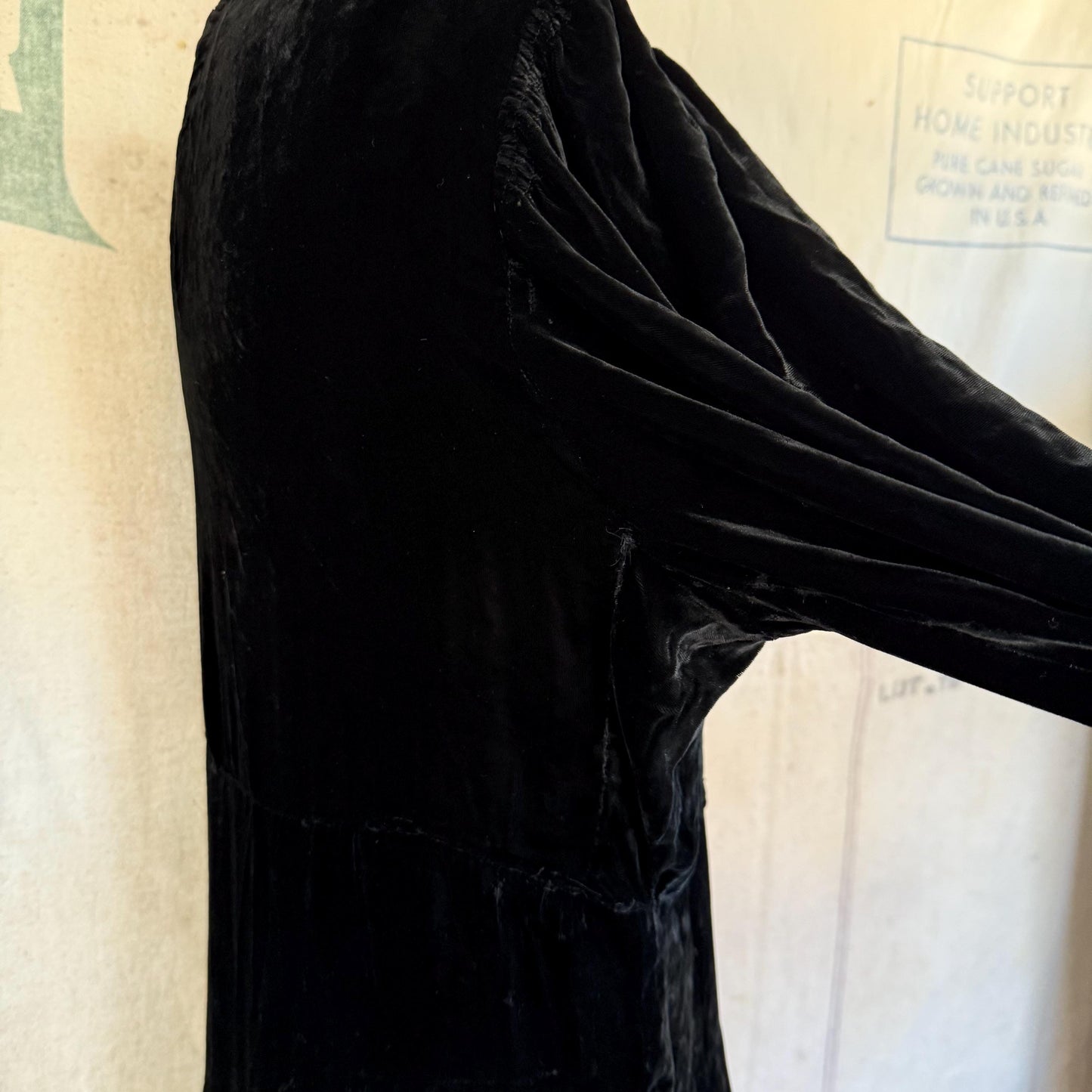 1920s Black Velvet Cowl Neck Gown