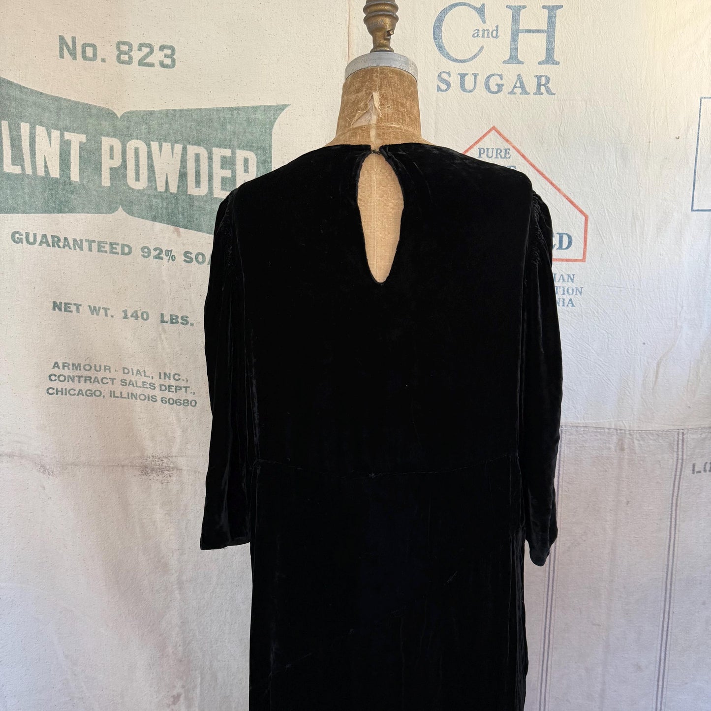1920s Black Velvet Cowl Neck Gown