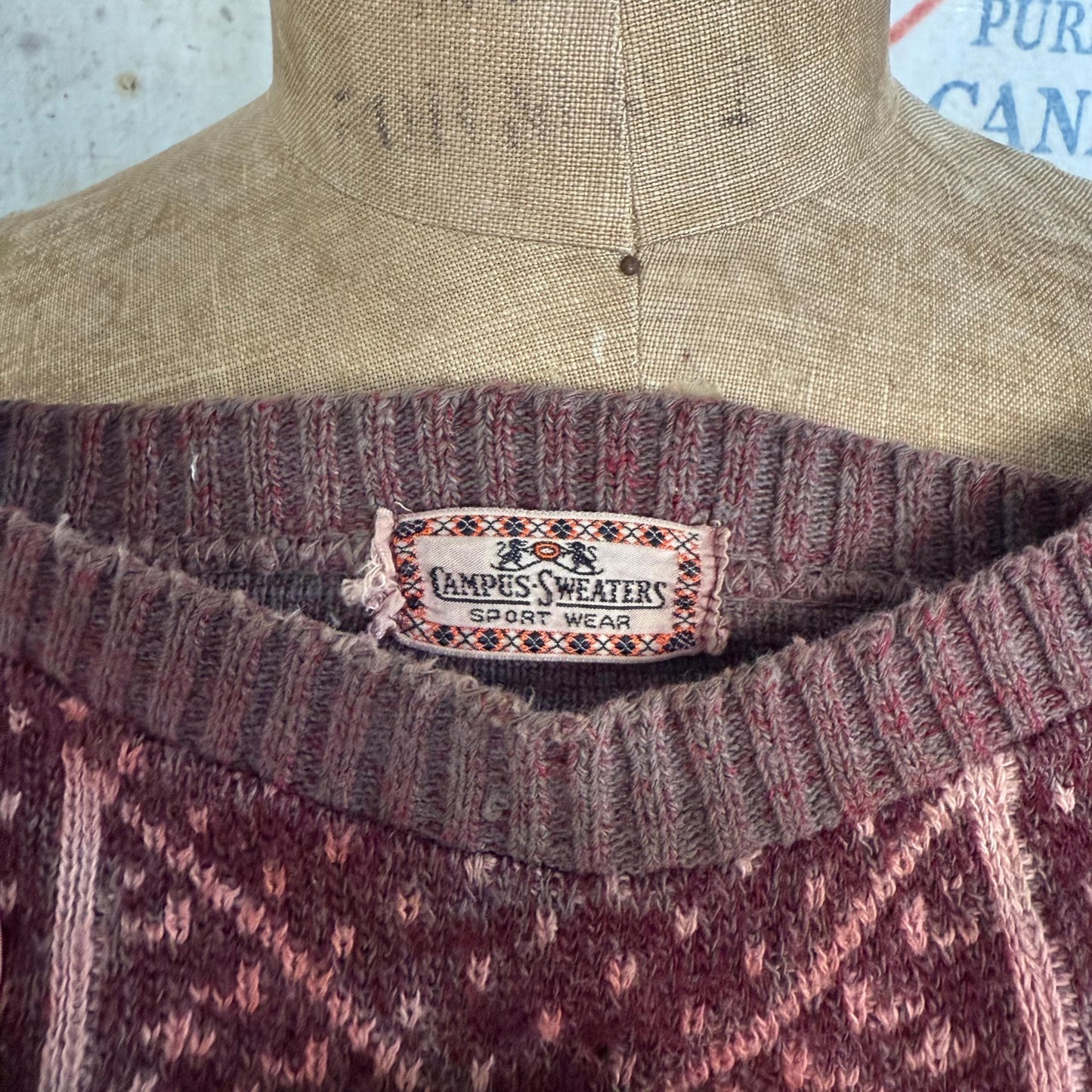 1940s Campus Reindeer Christmas Trees Wool Fair Isle Sweater