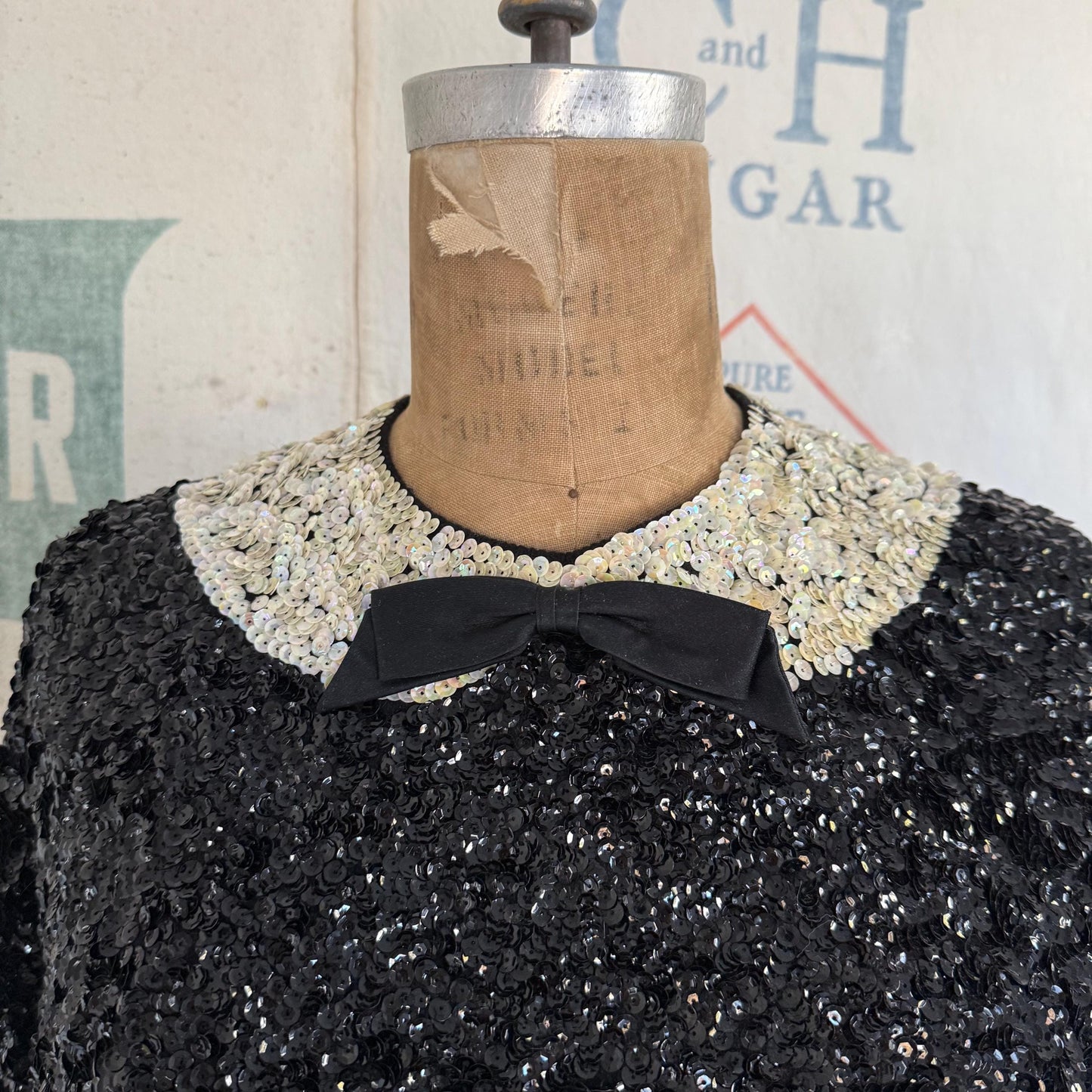 1960s Bruce Arnold Sequin Peter Pan Collar Top with Bow