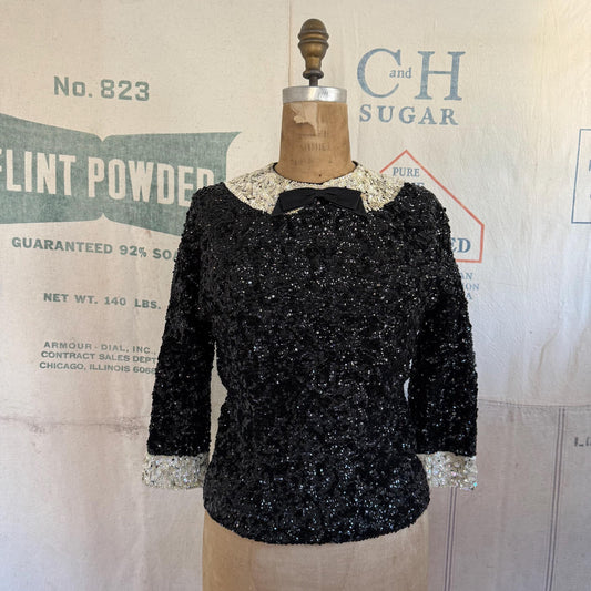 1960s Bruce Arnold Sequin Peter Pan Collar Top with Bow