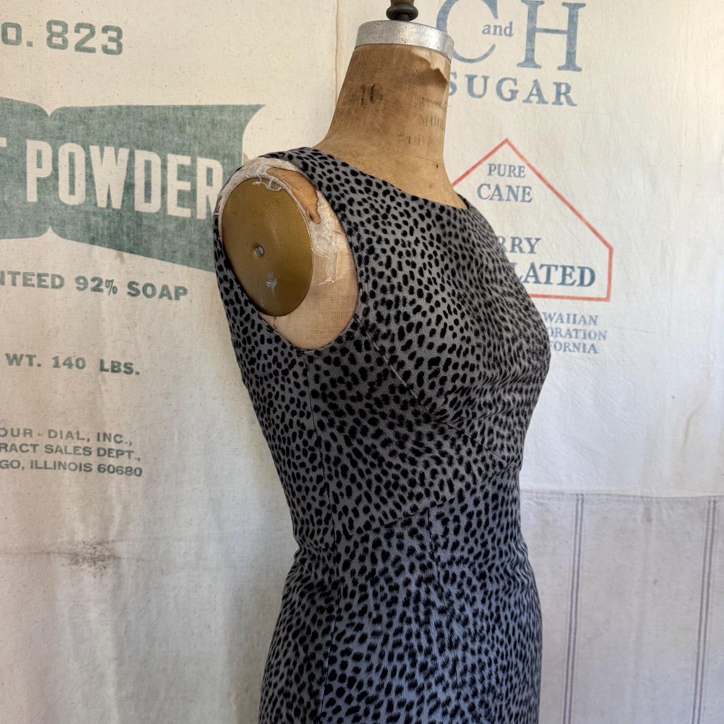 90s Moschino Gray Faux Fur Leopard Print Dress