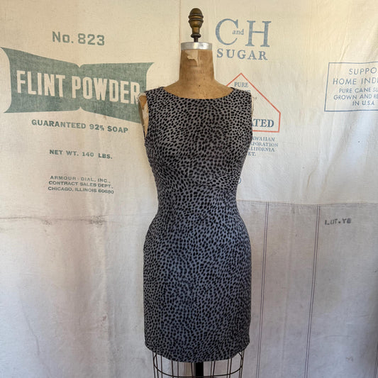 90s Moschino Gray Faux Fur Leopard Print Dress