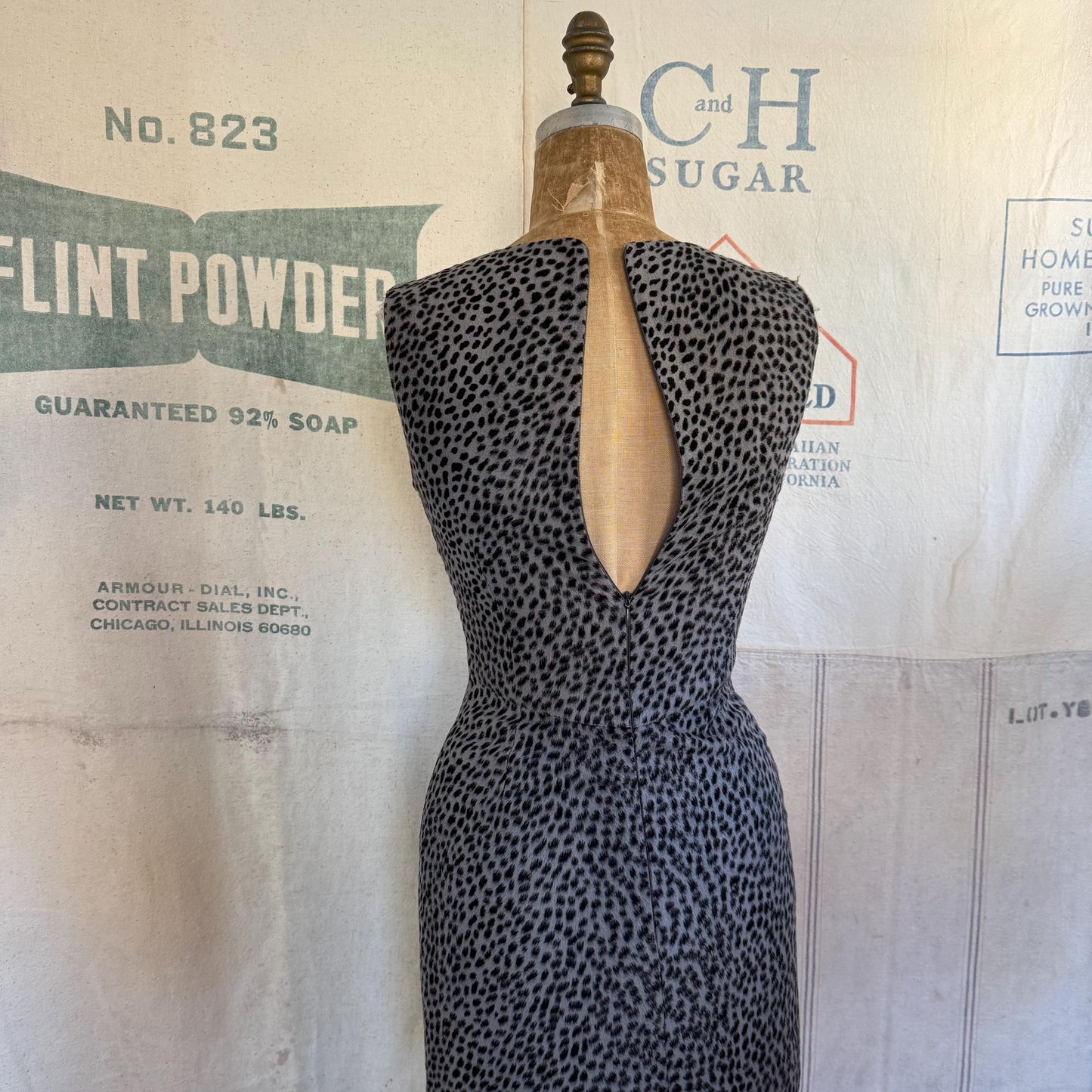 90s Moschino Gray Faux Fur Leopard Print Dress