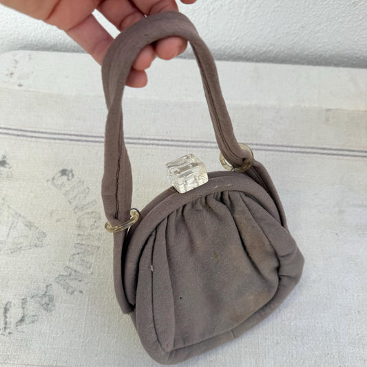 1940s Gray Wool Purse with Lucite Deco Block Closure
