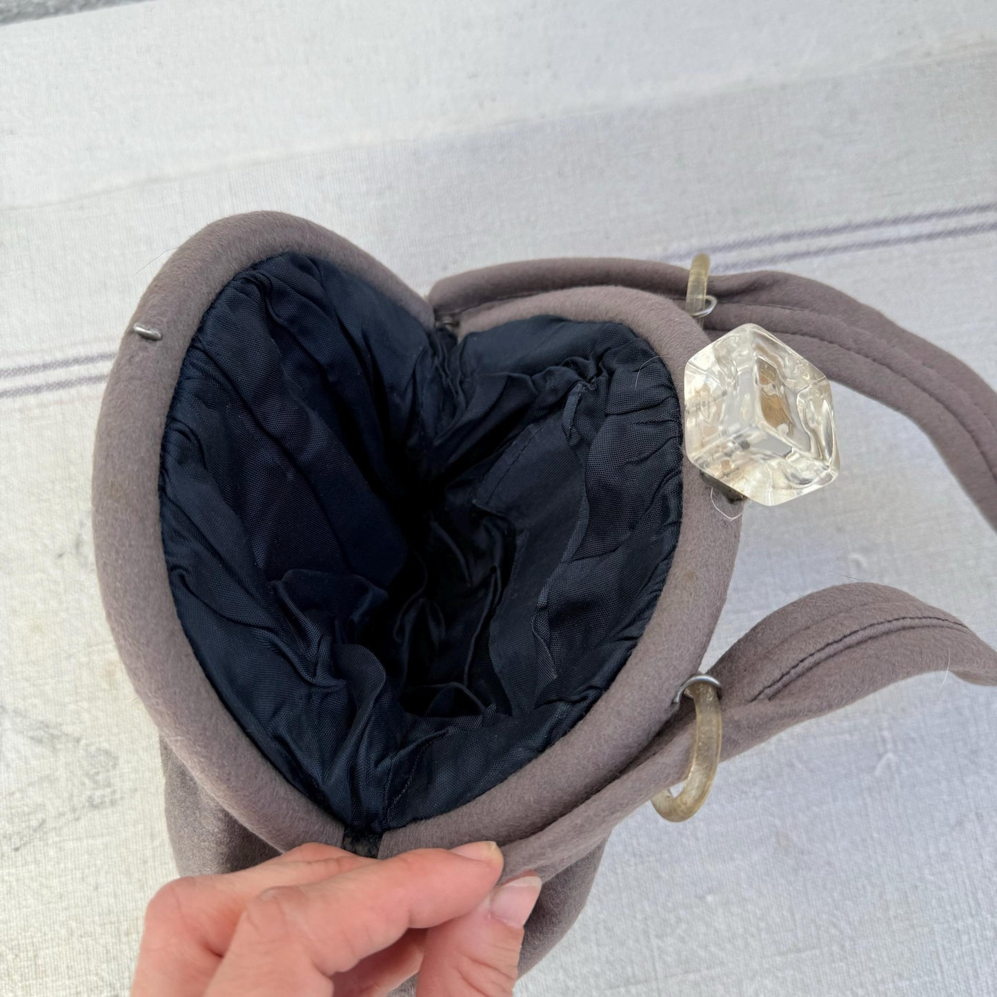 1940s Gray Wool Purse with Lucite Deco Block Closure