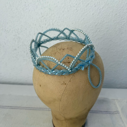 1950s Bridesmaid Beaded Blue Pearl Tiara Headpiece Crown