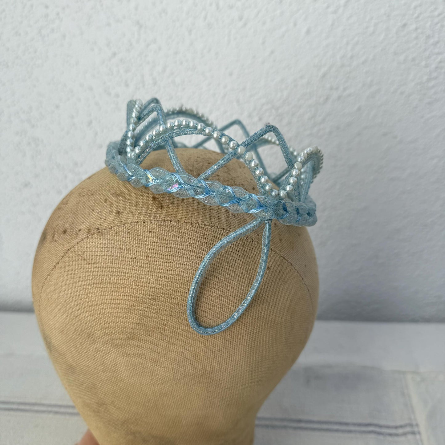 1950s Bridesmaid Beaded Blue Pearl Tiara Headpiece Crown