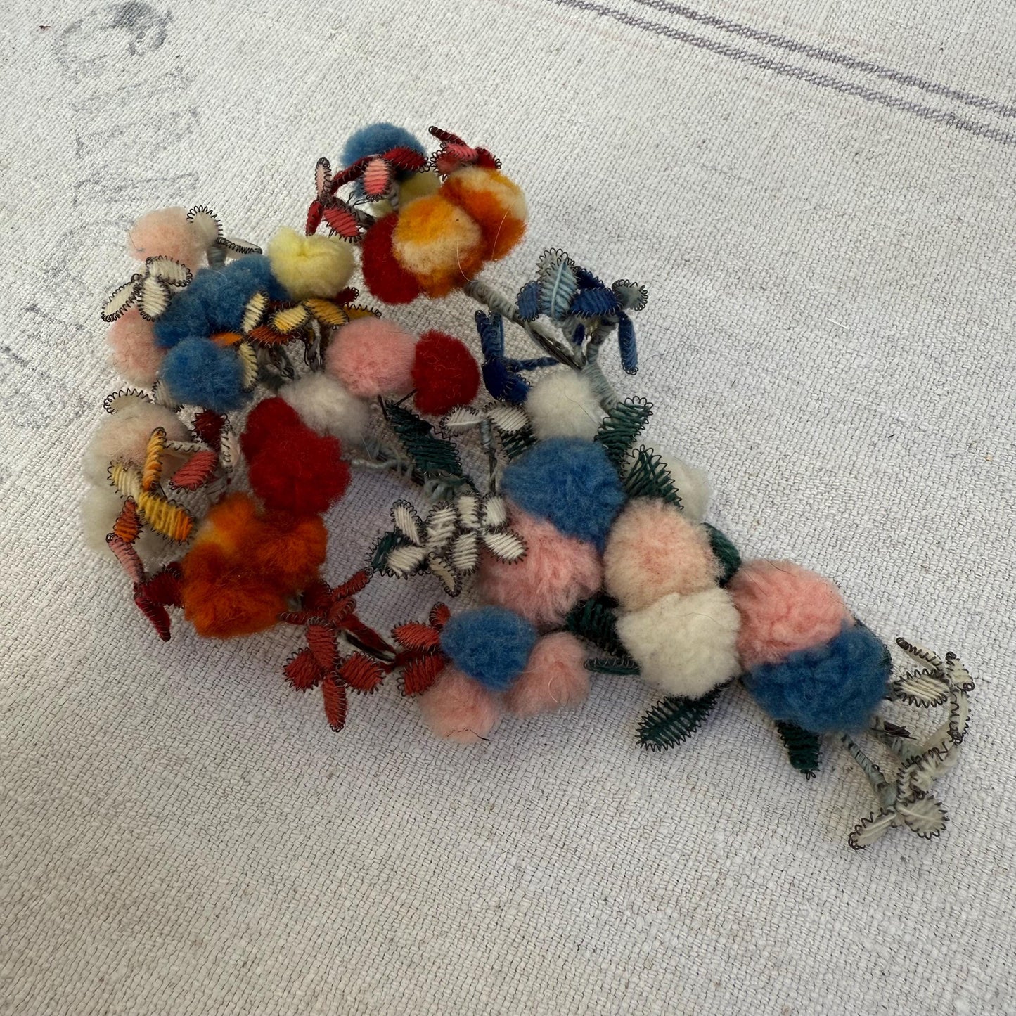 Antique Floral Victorian Handmade Wool Mourning Brooch