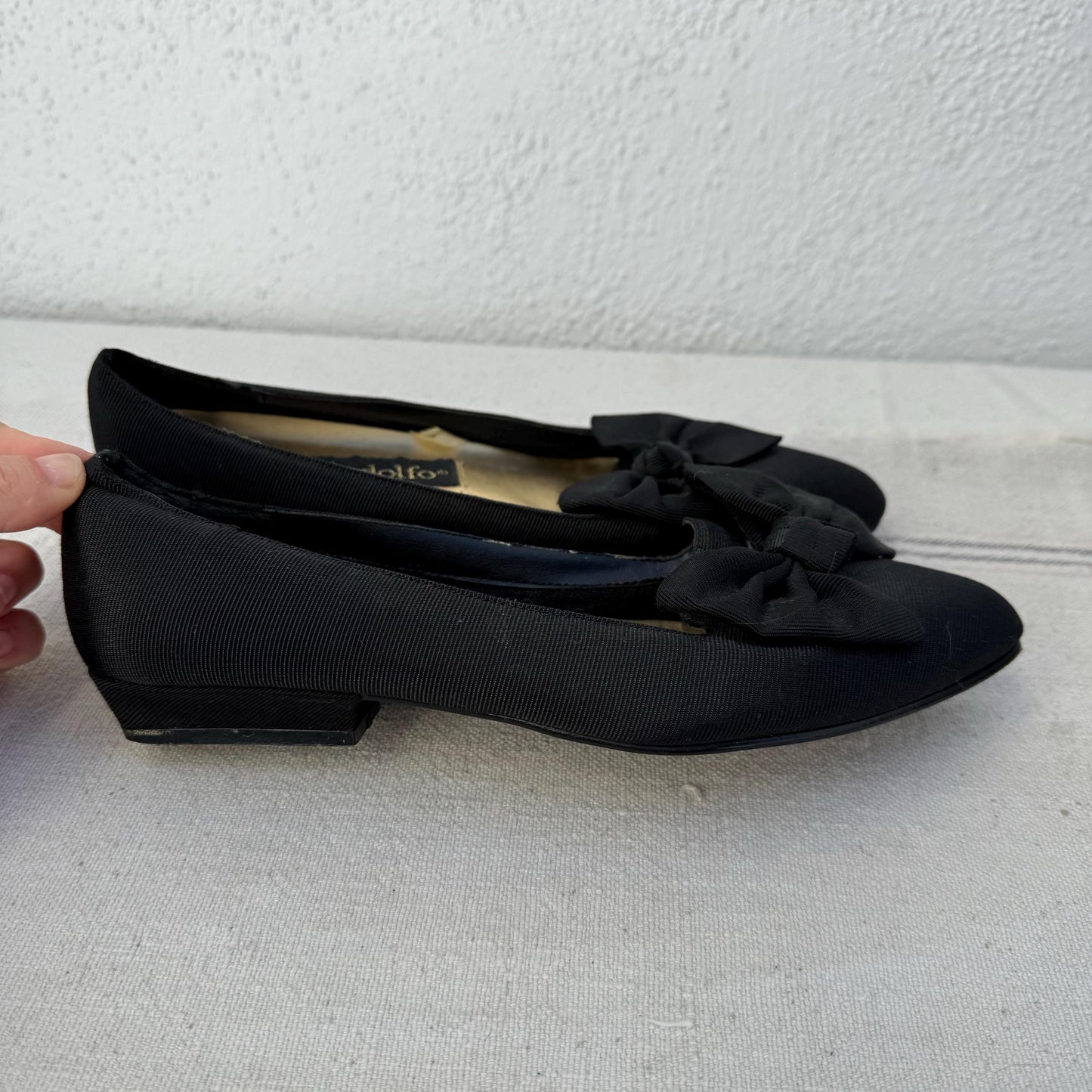 1990s Mondolfo Black Bow Pointed Flats