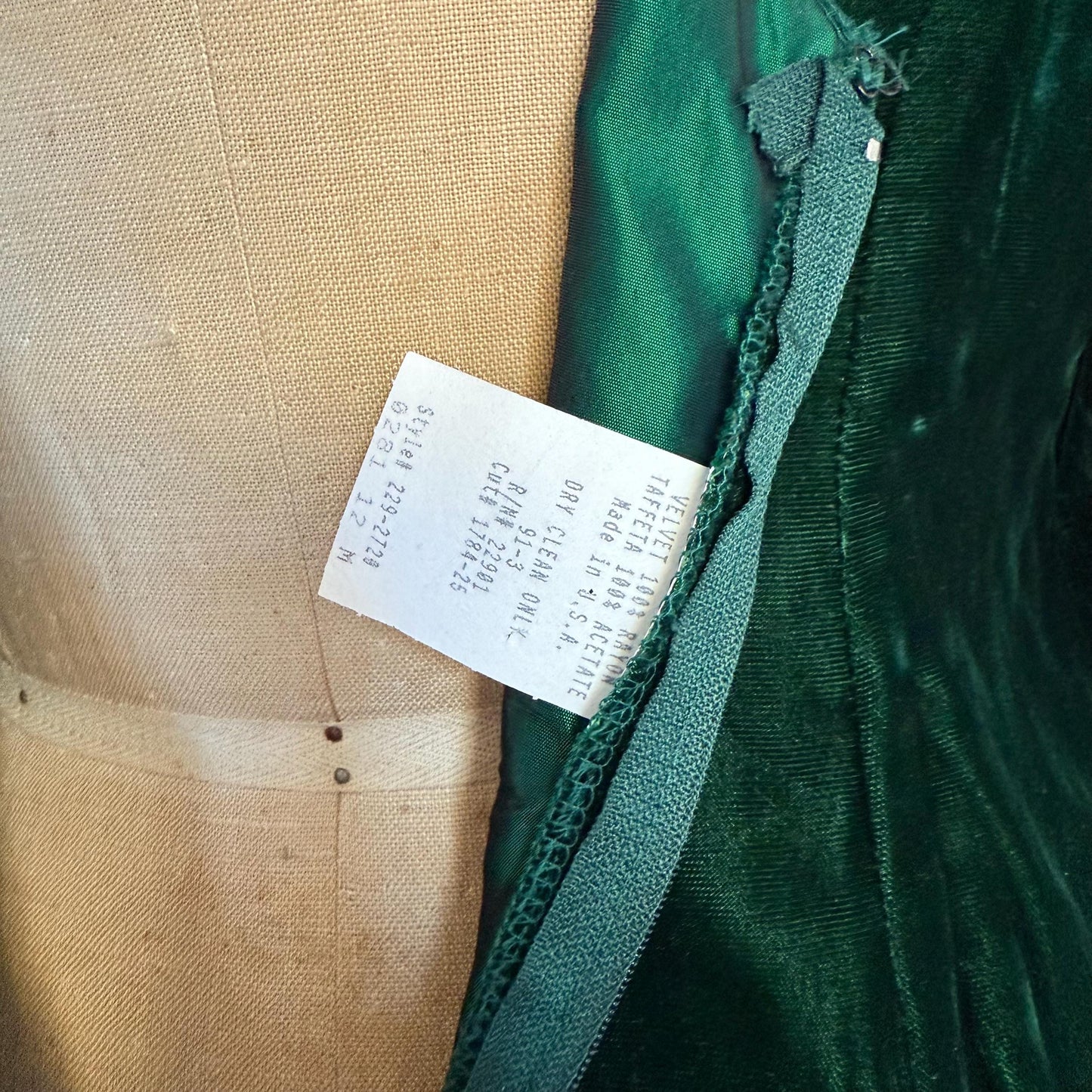 1980s Forest Green Velvet Taffeta Drop Waist Party Dress with Bows