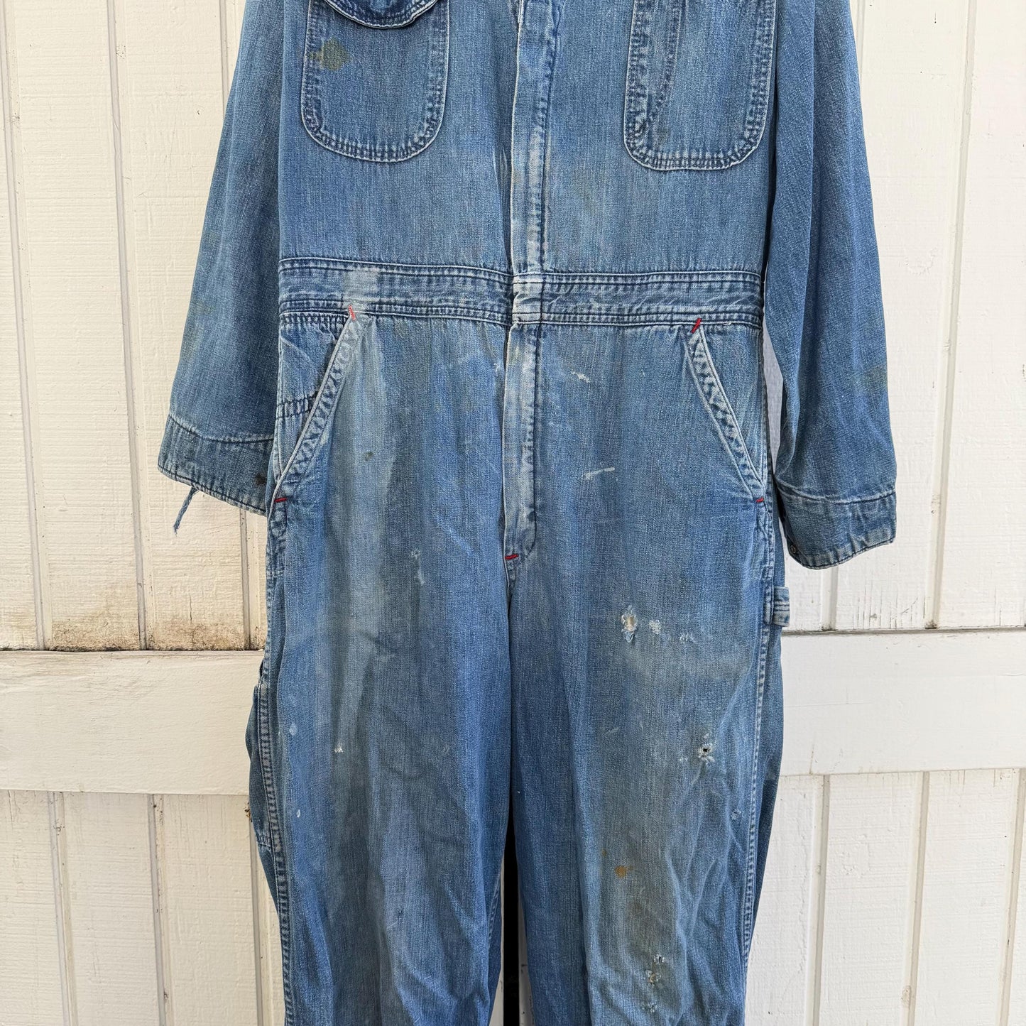 1960s Blue Bell Denim Distressed Coveralls w. 36