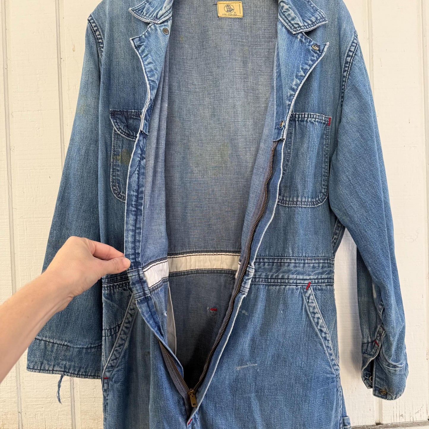1960s Blue Bell Denim Distressed Coveralls w. 36