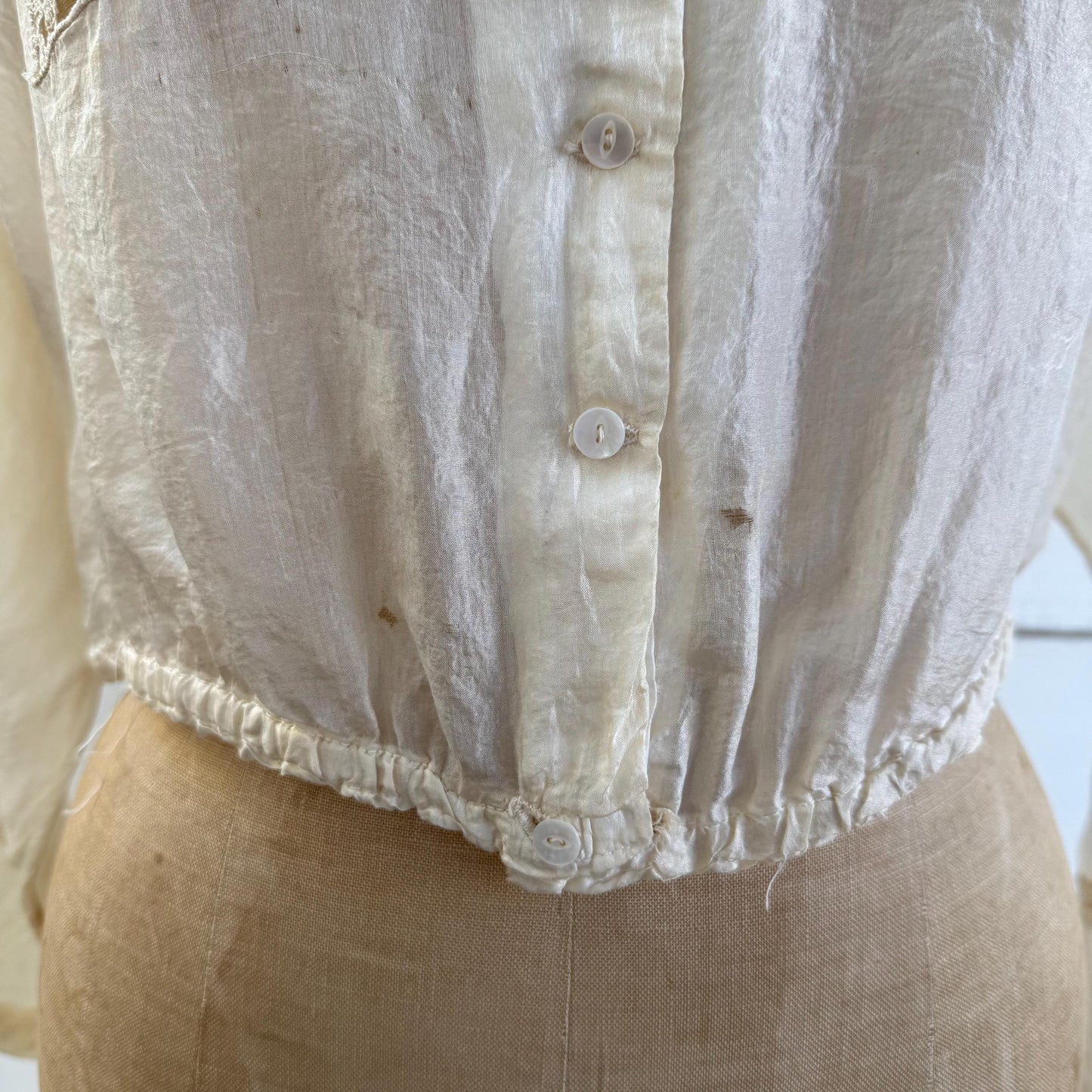 Antique Victorian Silk Embroidered Lace Trimmed Long Sleeve Blouse