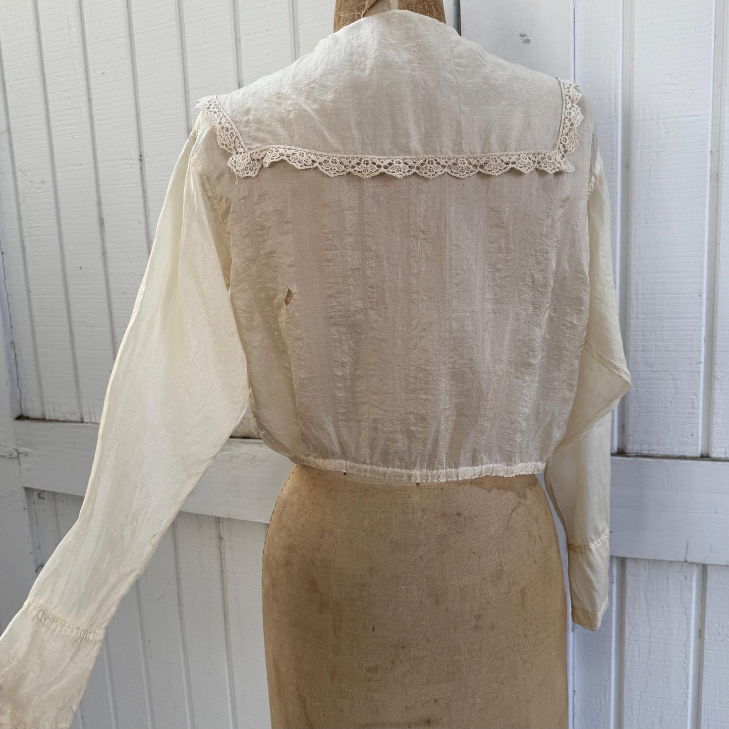 Antique Victorian Silk Embroidered Lace Trimmed Long Sleeve Blouse