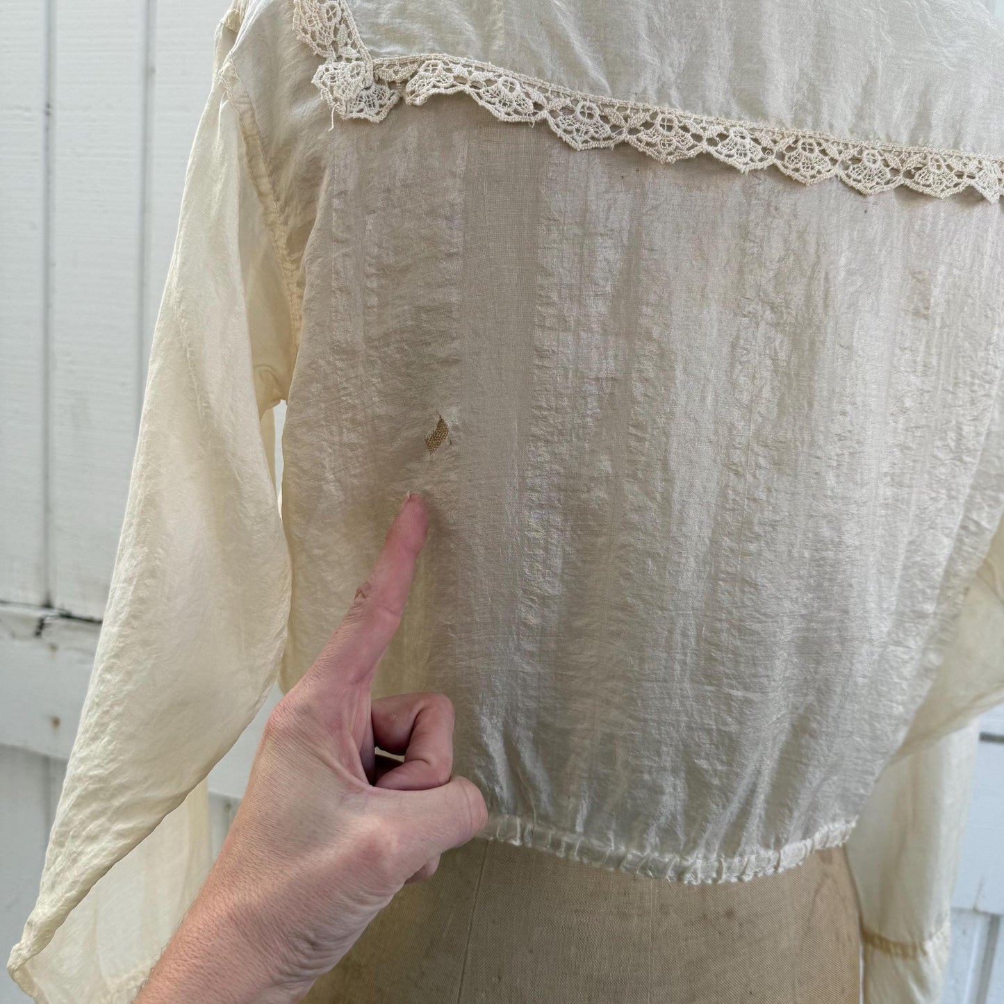 Antique Victorian Silk Embroidered Lace Trimmed Long Sleeve Blouse