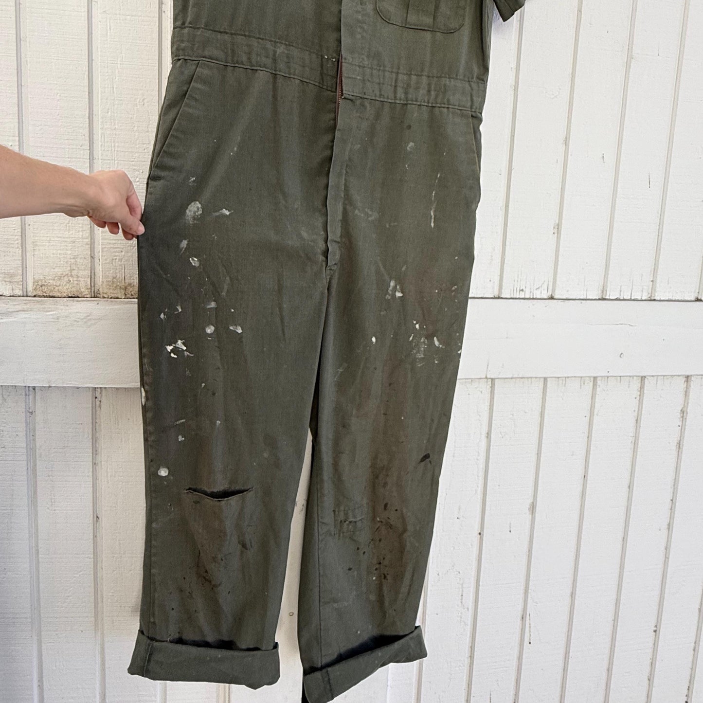 1960s Olive Green Short Sleeve Workwear Coveralls