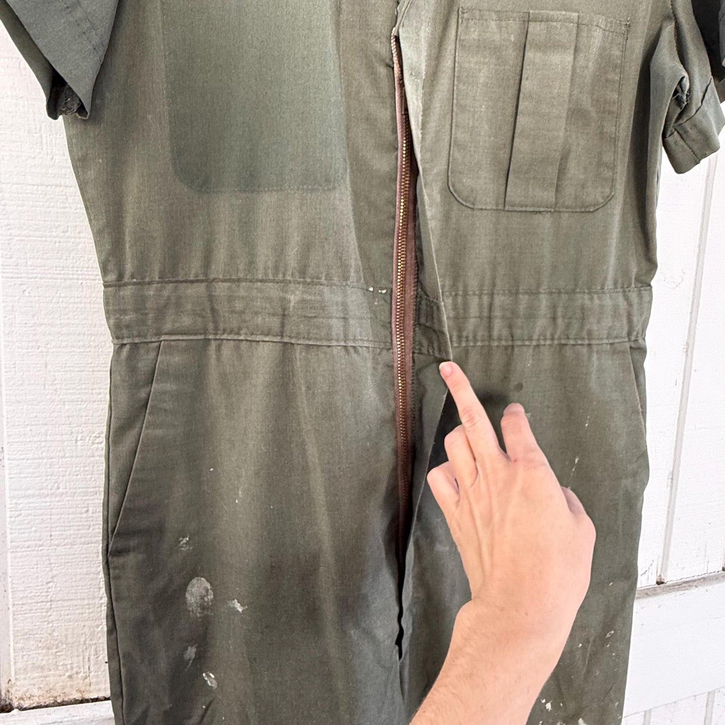 1960s Olive Green Short Sleeve Workwear Coveralls
