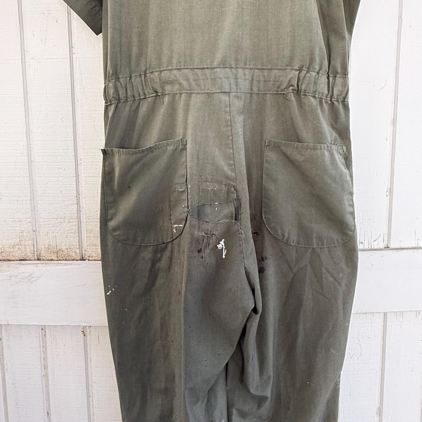 1960s Olive Green Short Sleeve Workwear Coveralls