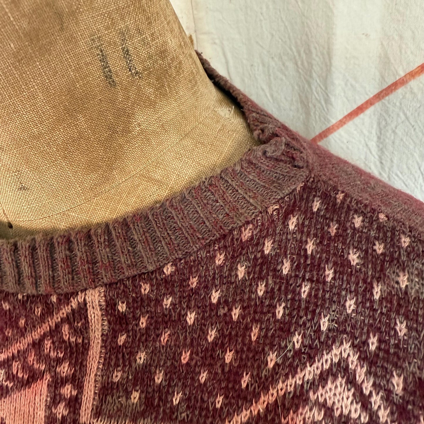 1940s Campus Reindeer Christmas Trees Wool Fair Isle Sweater