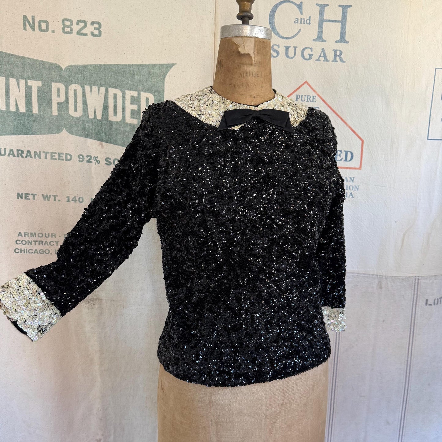 1960s Bruce Arnold Sequin Peter Pan Collar Top with Bow