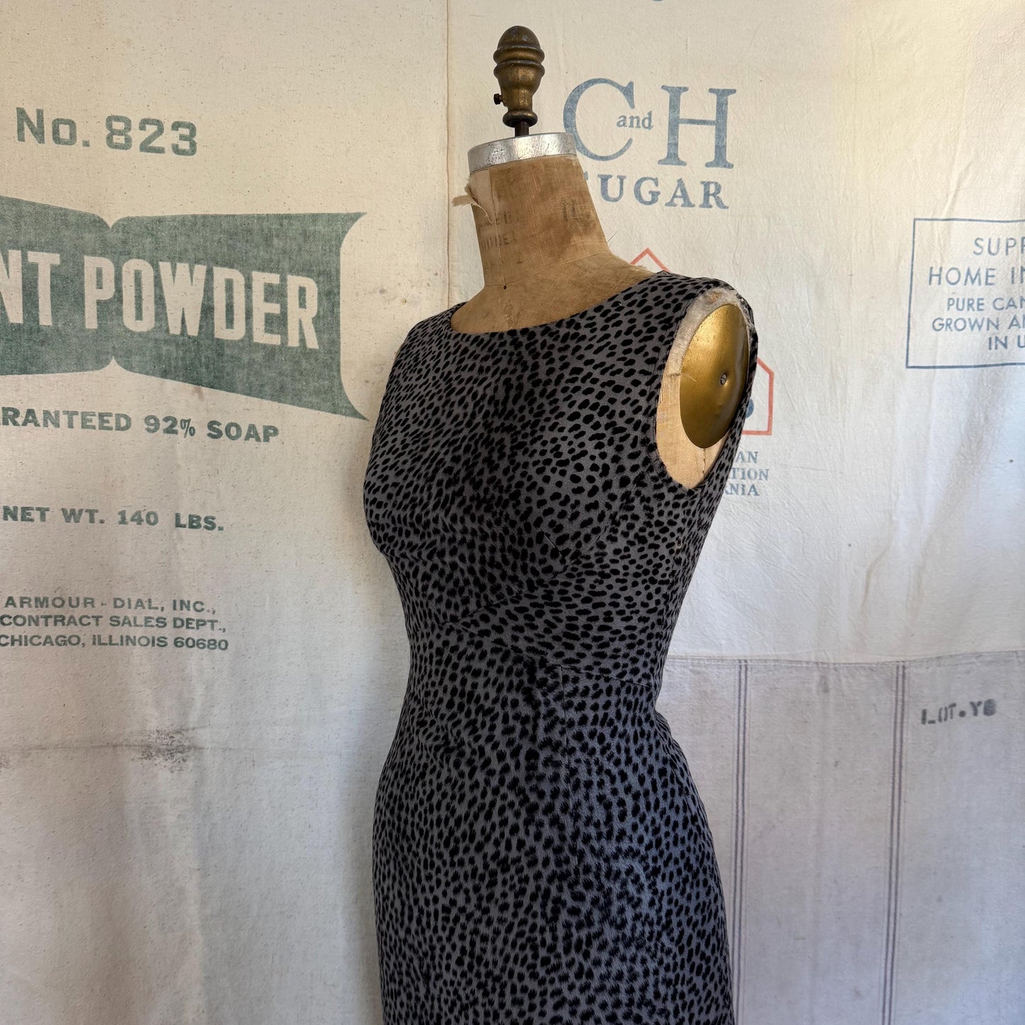 90s Moschino Gray Faux Fur Leopard Print Dress