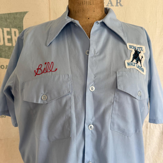 1970s Perma Neat Schlitz Malt Liquor Chain Stitched Work Shirt