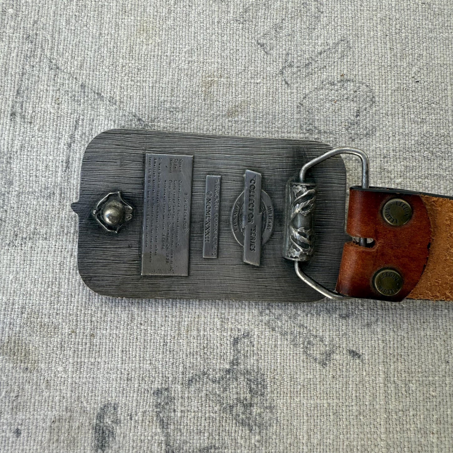 1970s WWII B-24 Liberator Airforce Belt Buckle and Leather Belt w.34