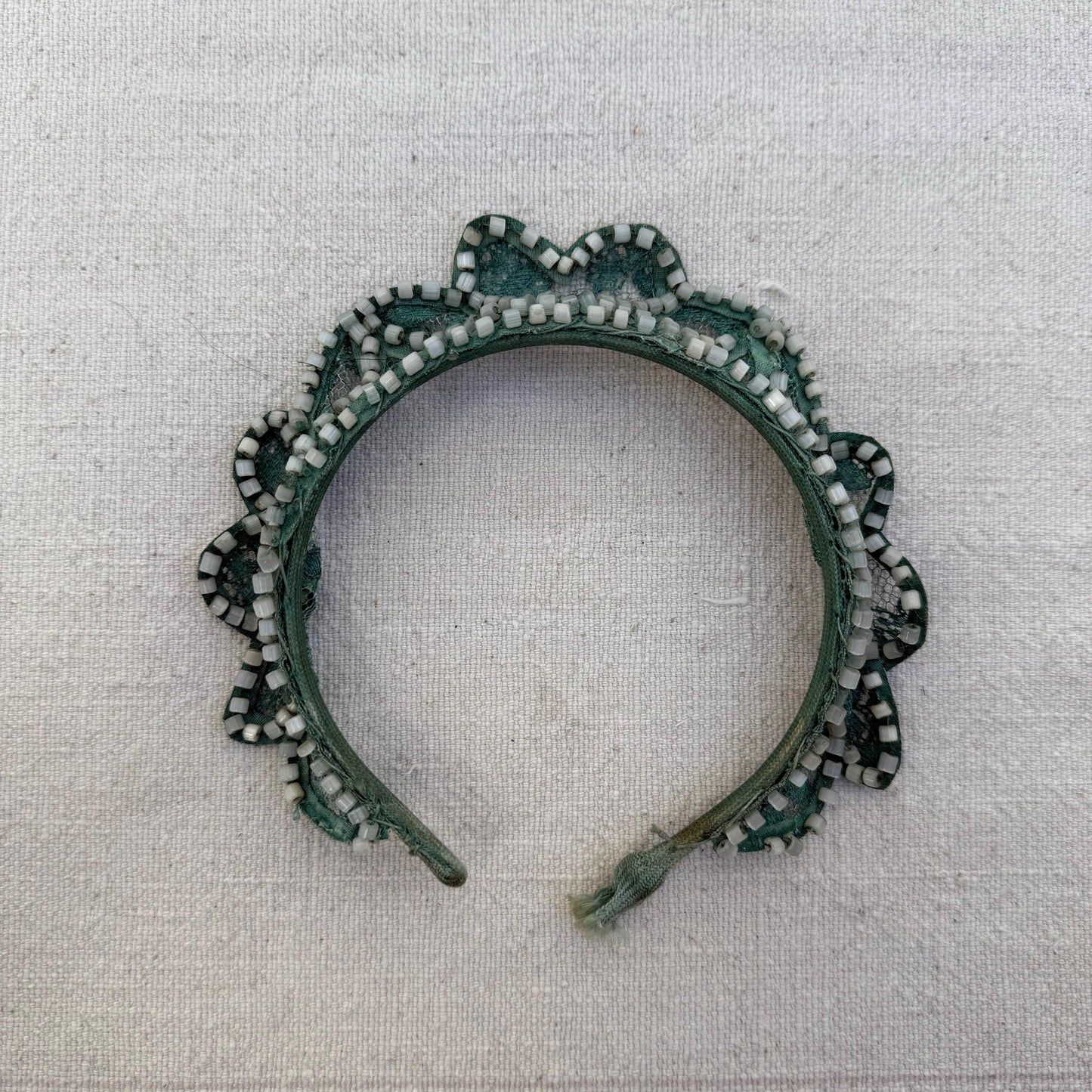 1950s Bridesmaid Beaded Lace Teal Tiara Headband Crown with Heart