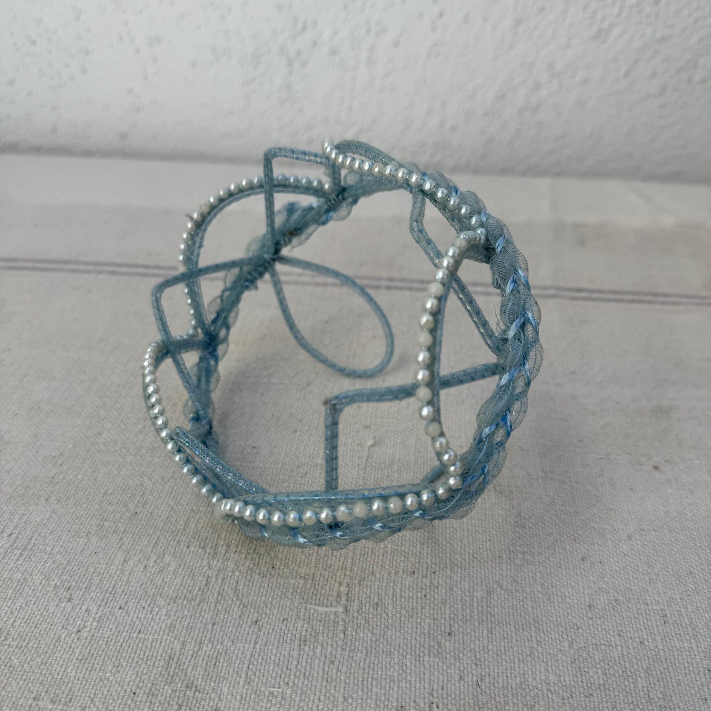 1950s Bridesmaid Beaded Blue Pearl Tiara Headpiece Crown