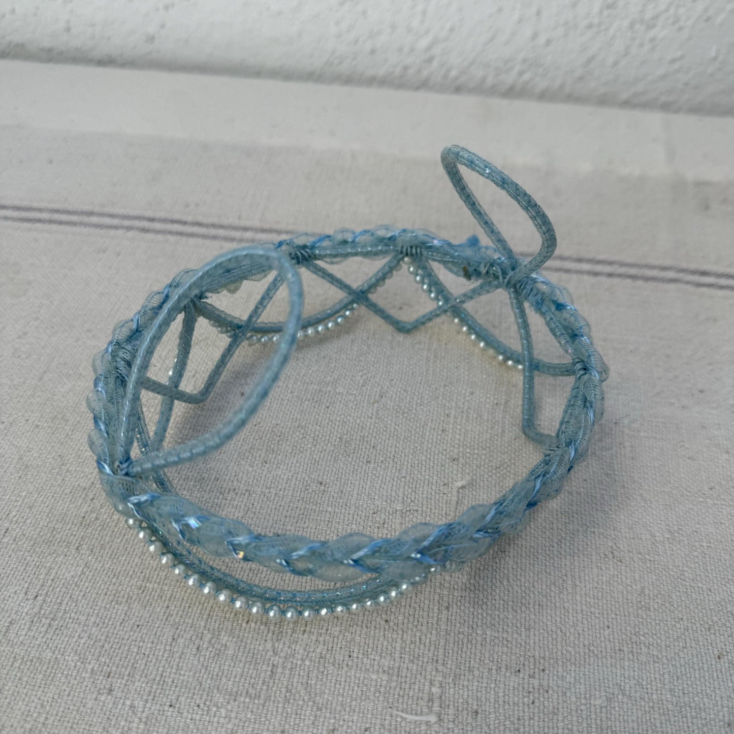 1950s Bridesmaid Beaded Blue Pearl Tiara Headpiece Crown