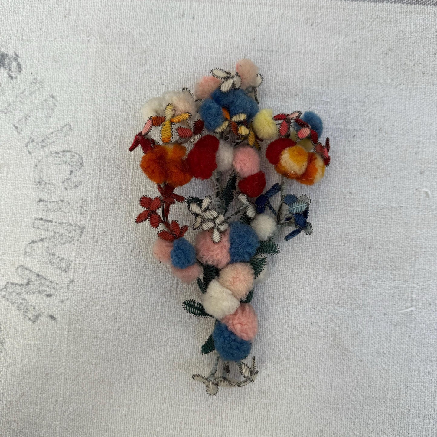 Antique Floral Victorian Handmade Wool Mourning Brooch