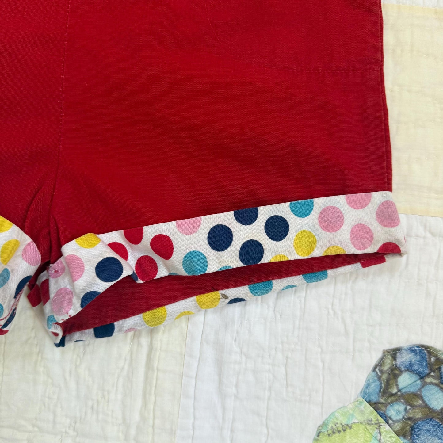 1940s Brookdale Sportogs Red Polka Dot Rainbow Button Clown High Waist Shorts
