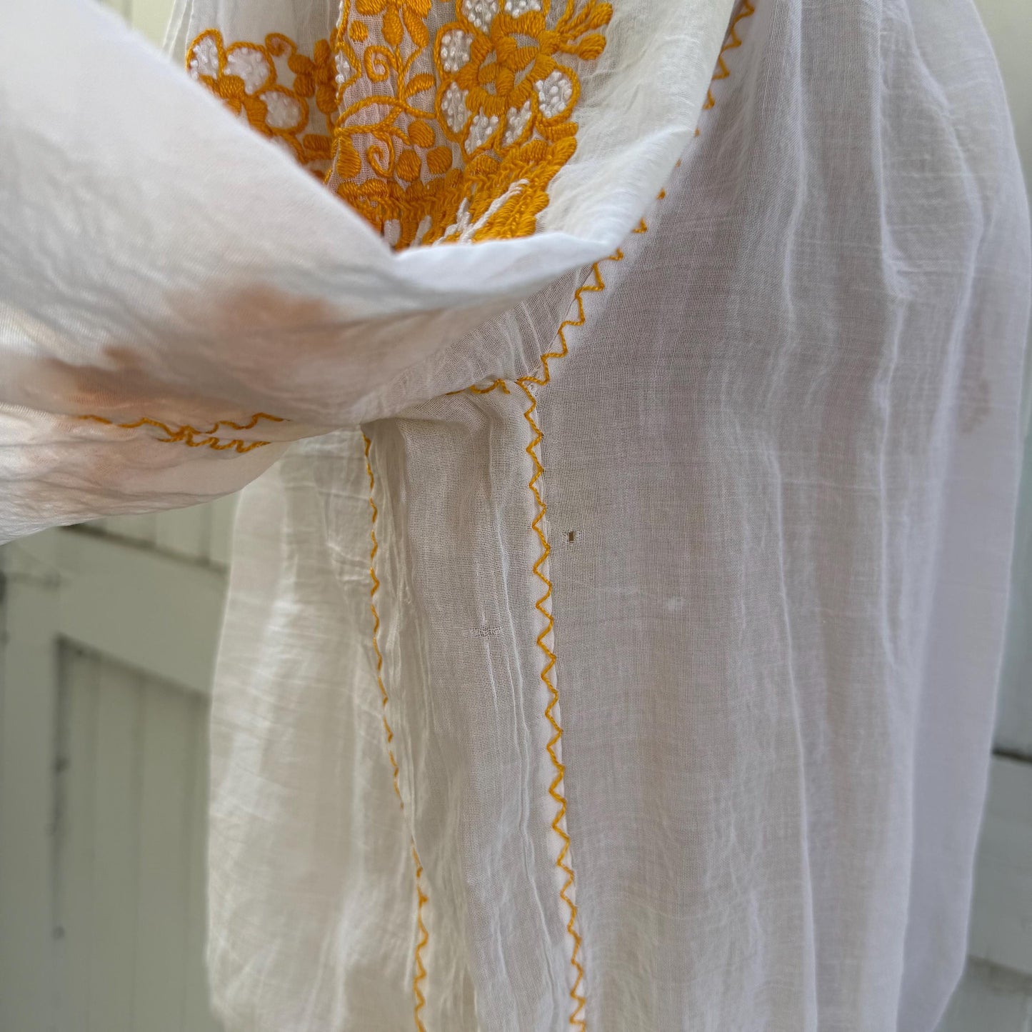 1940s Hungarian Hand Embroidered Smocked Cotton Gauze Blouse