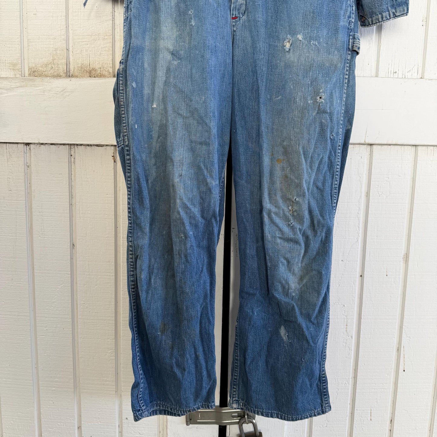 1960s Blue Bell Denim Distressed Coveralls w. 36