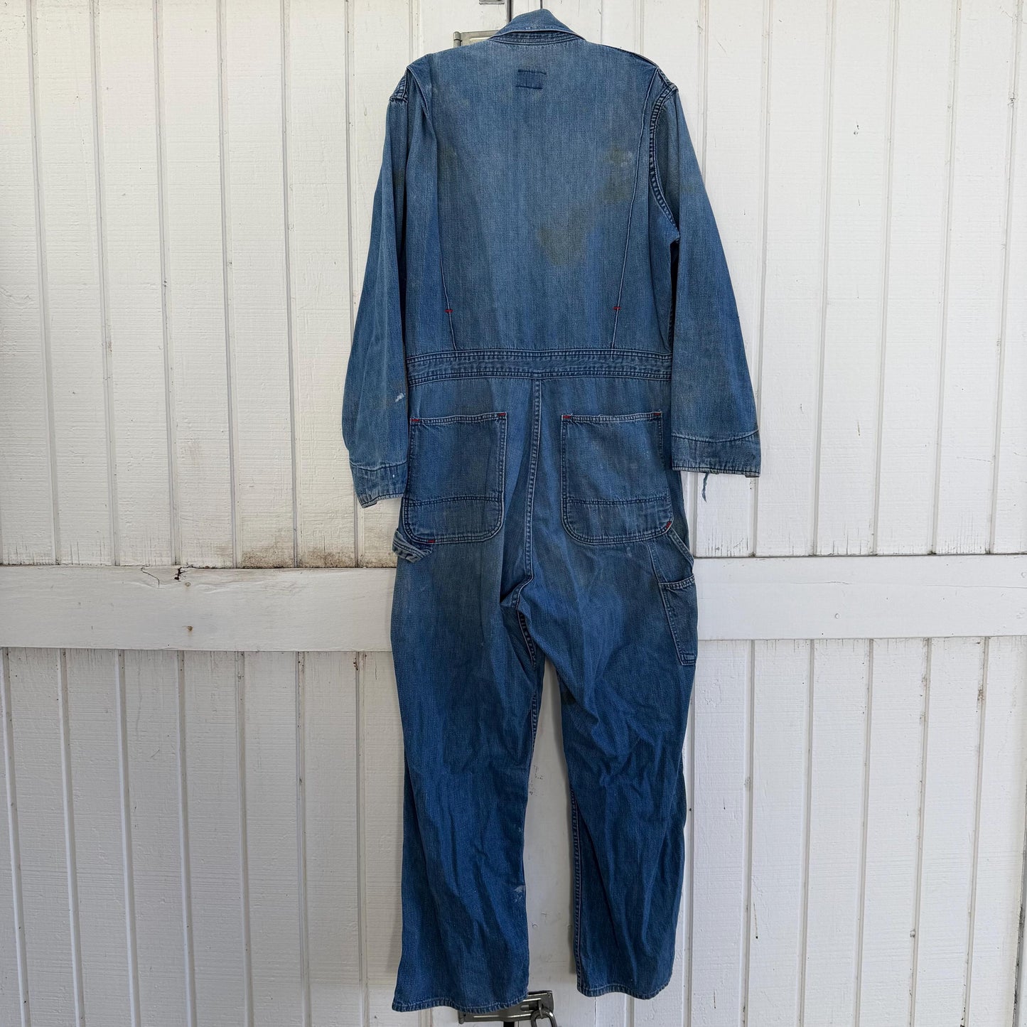 1960s Blue Bell Denim Distressed Coveralls w. 36
