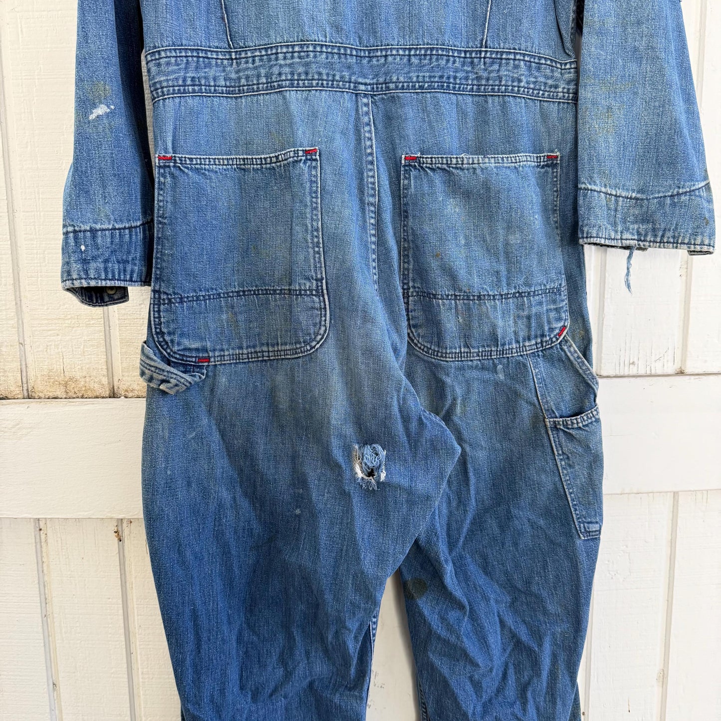 1960s Blue Bell Denim Distressed Coveralls w. 36