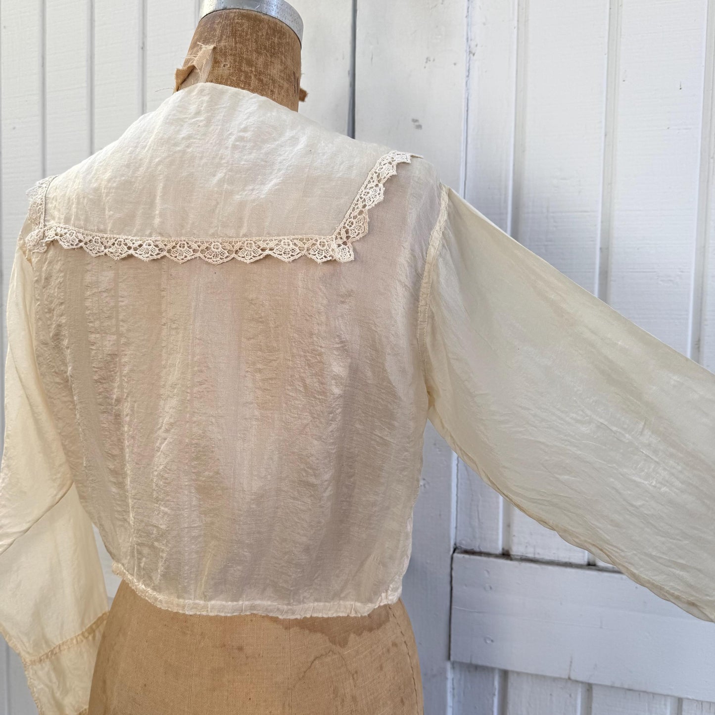 Antique Victorian Silk Embroidered Lace Trimmed Long Sleeve Blouse