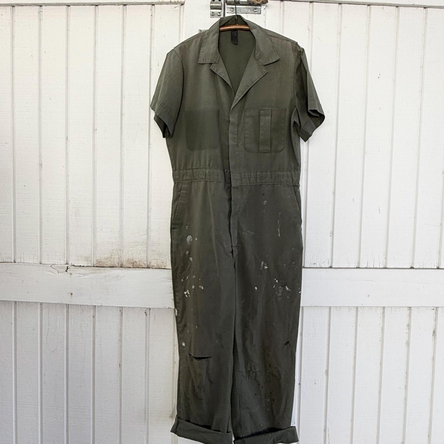 1960s Olive Green Short Sleeve Workwear Coveralls