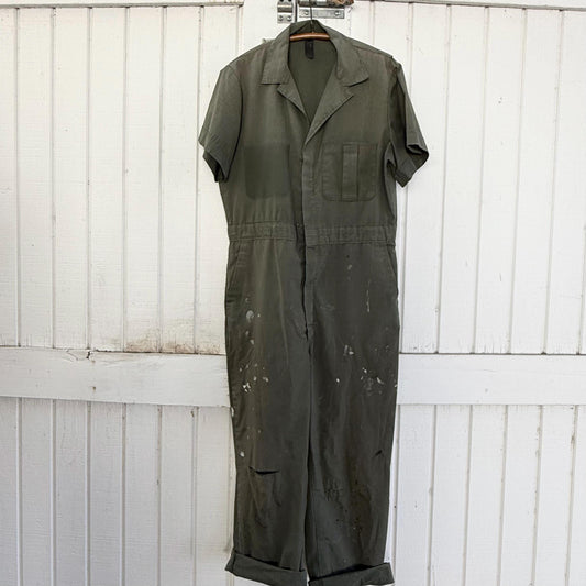 1960s Olive Green Short Sleeve Workwear Coveralls