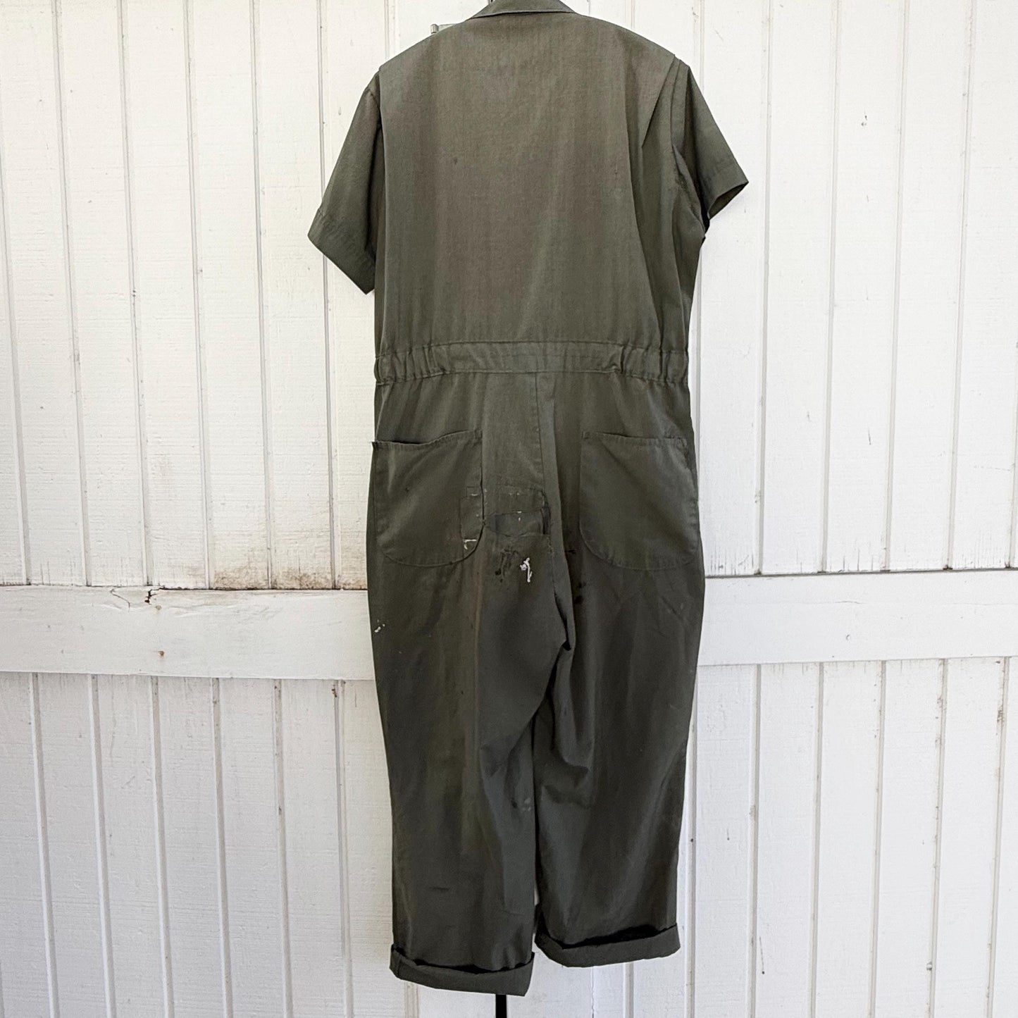 1960s Olive Green Short Sleeve Workwear Coveralls