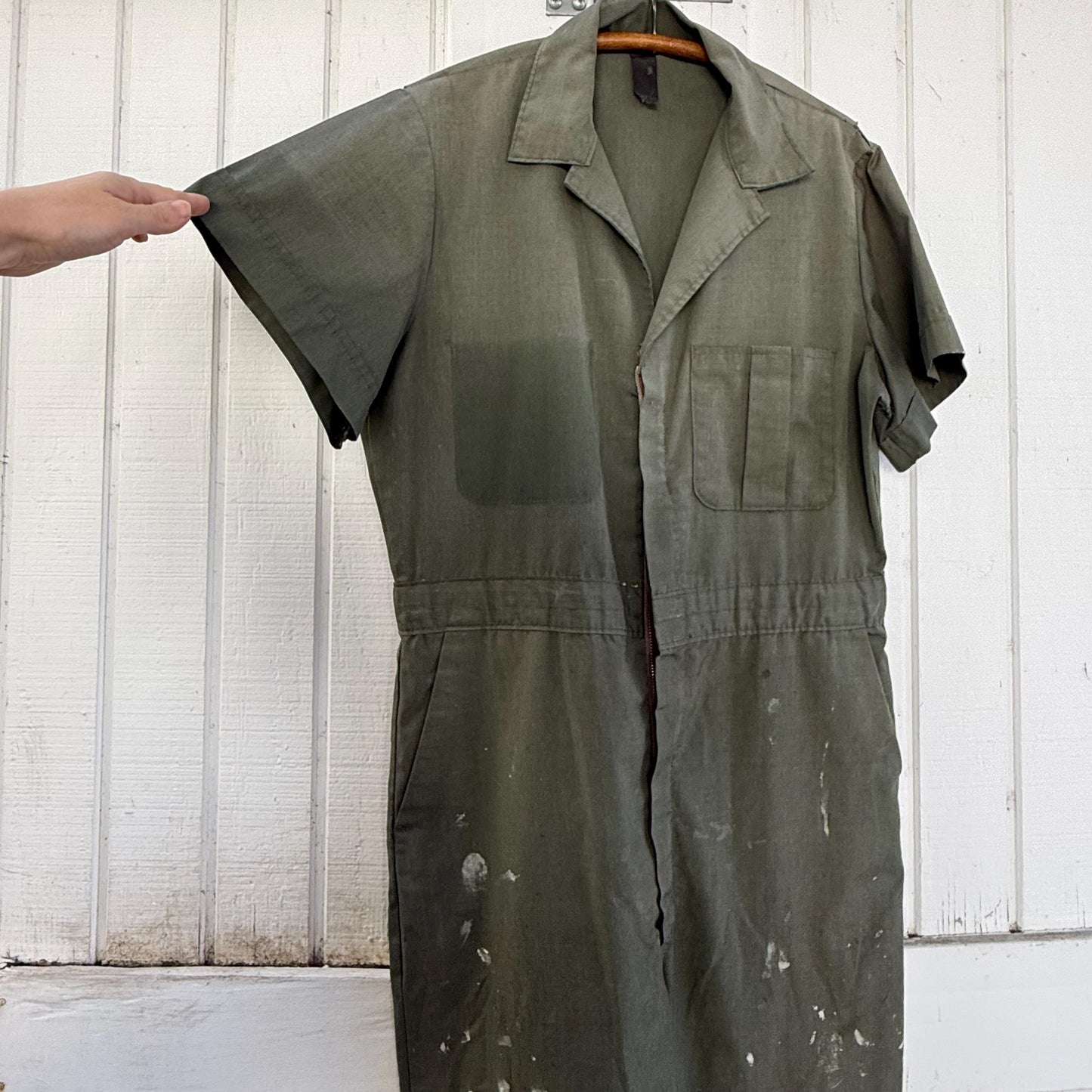 1960s Olive Green Short Sleeve Workwear Coveralls