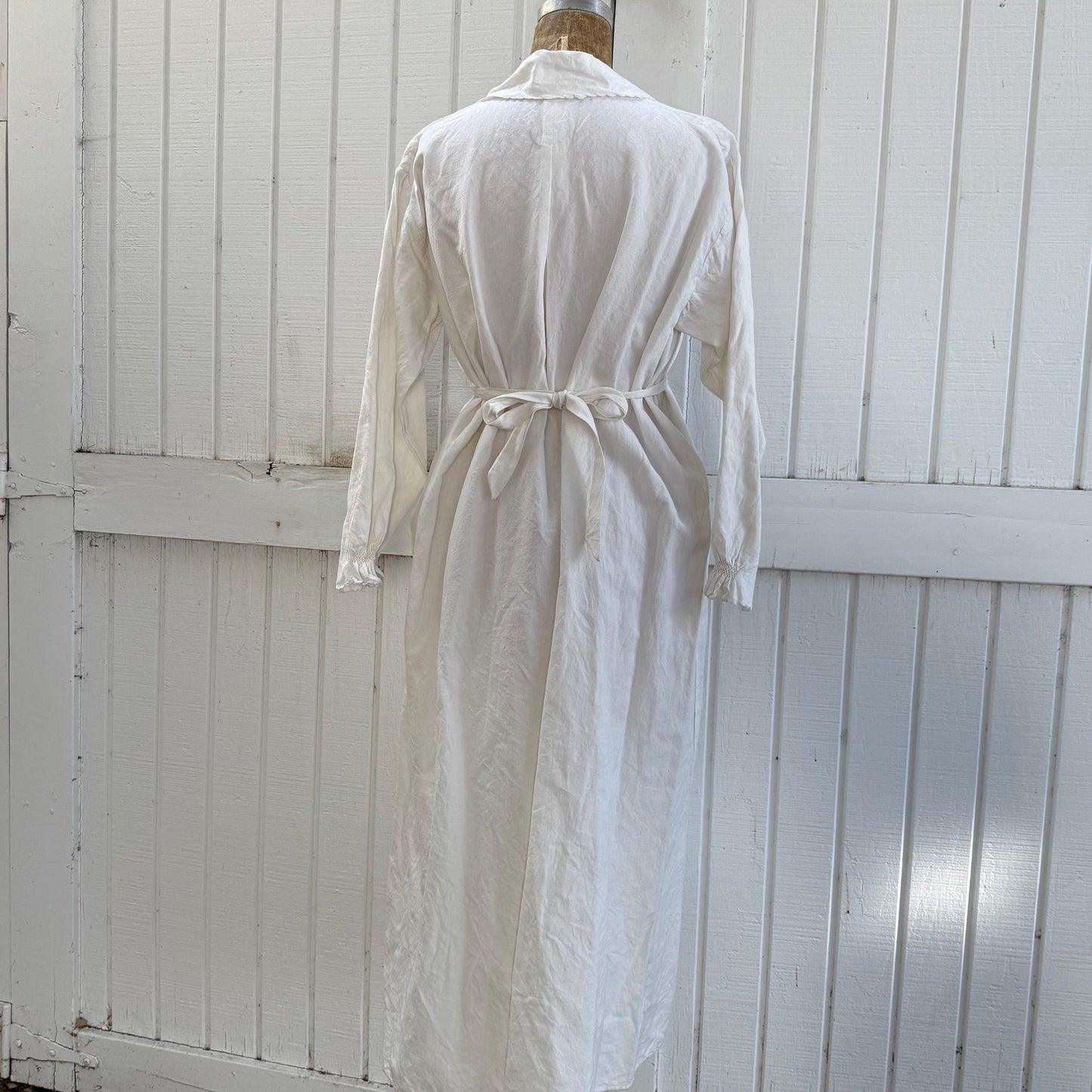 Victorian Linen Cotton Long Sleeve Embroidered Smocked Dress