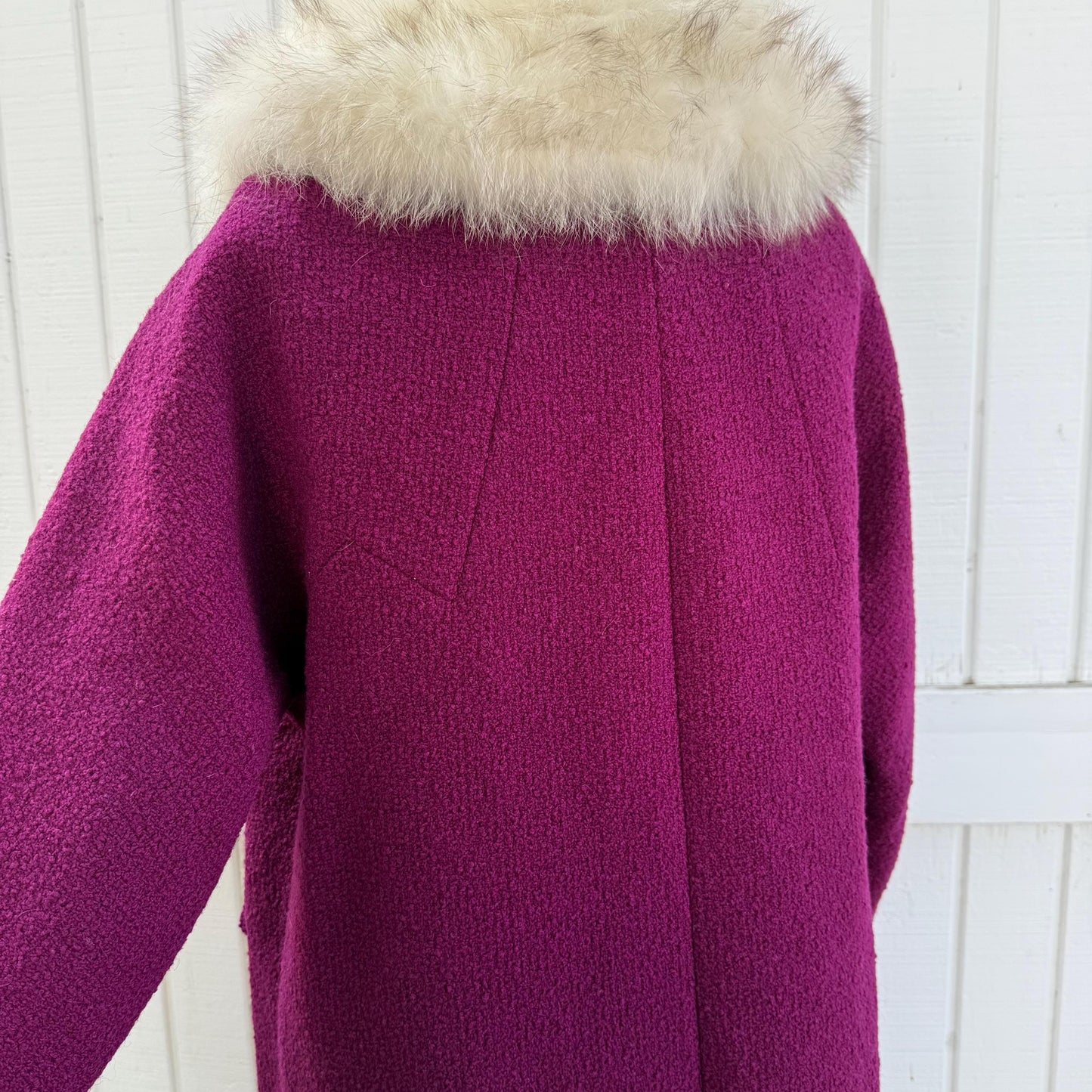 1950s Raspberry Styled by Charles Wool Tweed Boucle Fur Collar Coat