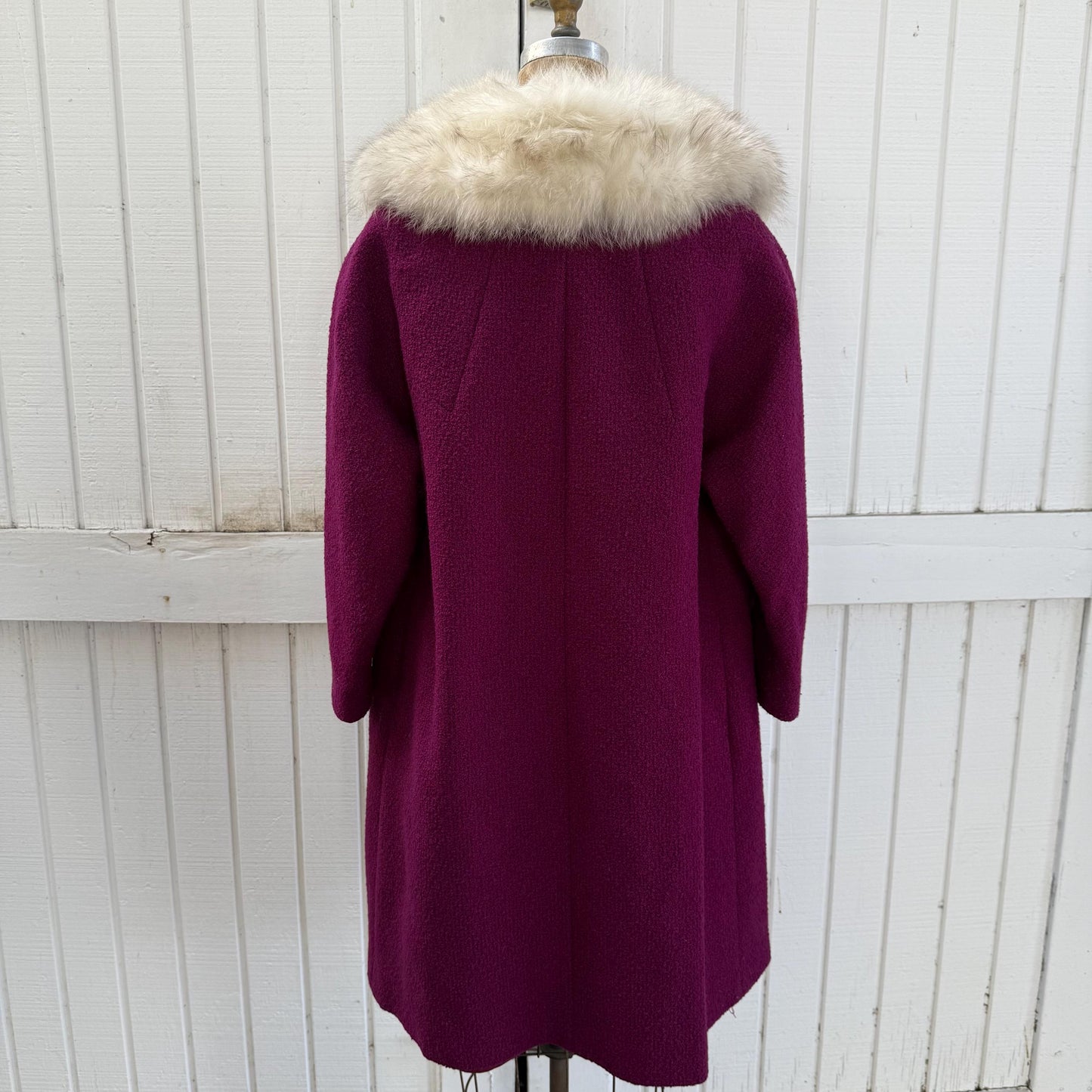 1950s Raspberry Styled by Charles Wool Tweed Boucle Fur Collar Coat