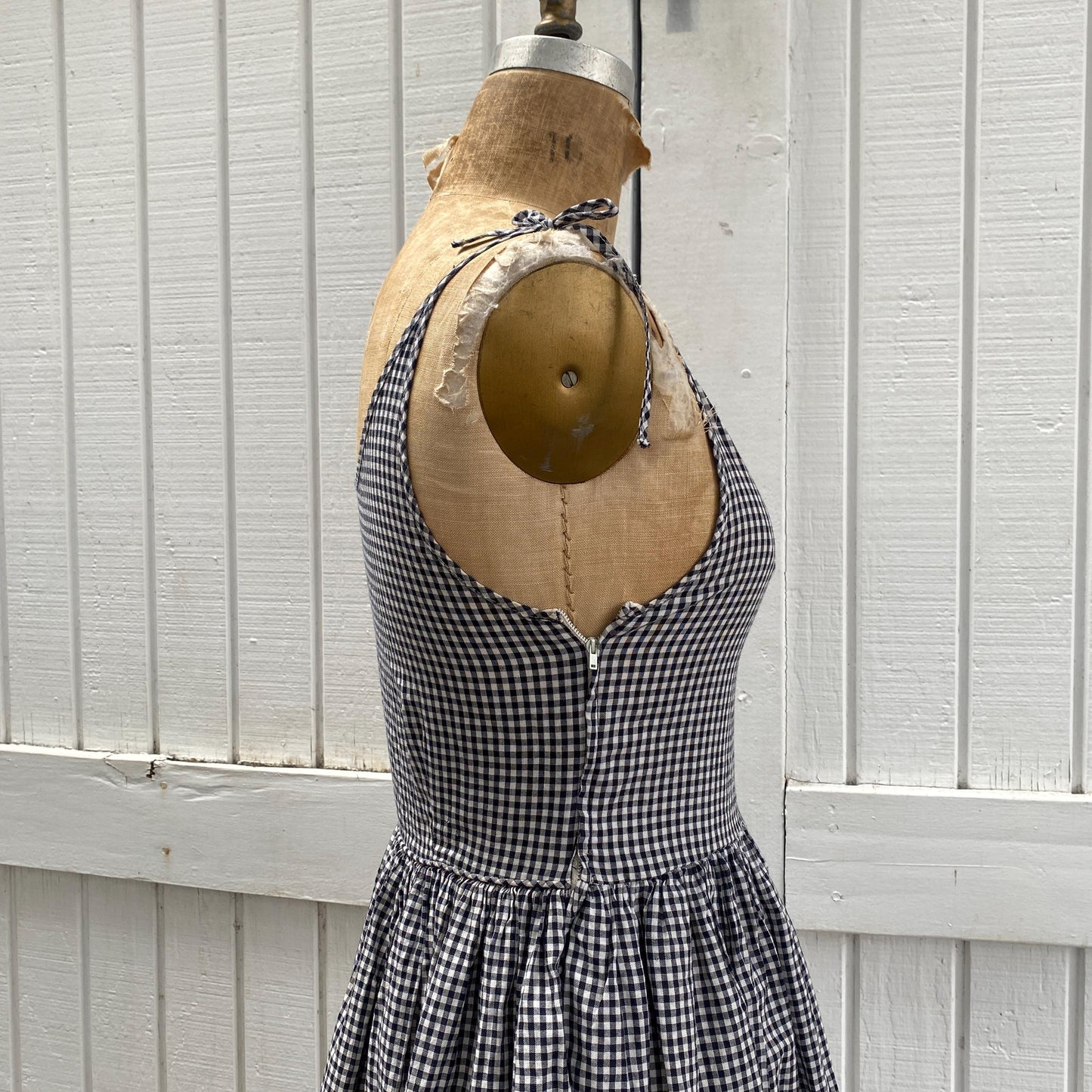 50s Gingham Cotton Lace Trimmed Mini Dress