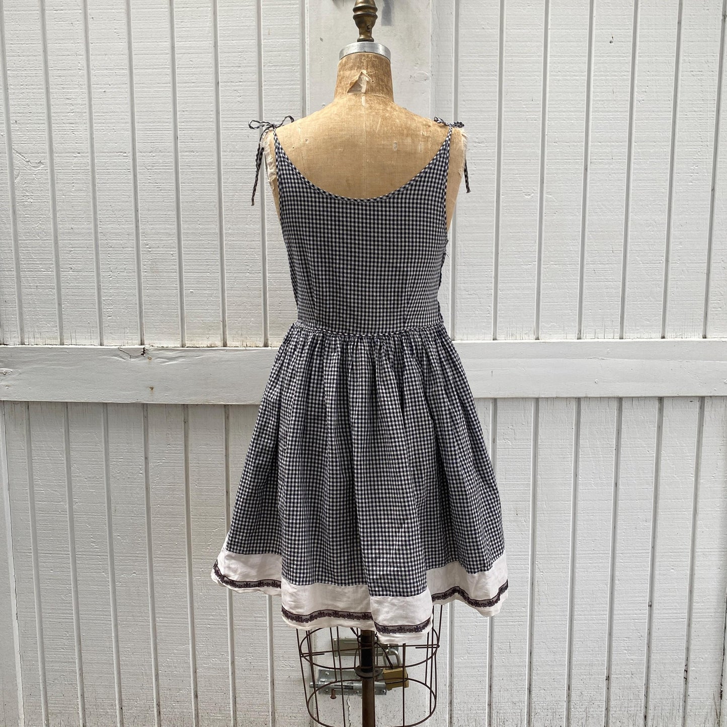 50s Gingham Cotton Lace Trimmed Mini Dress