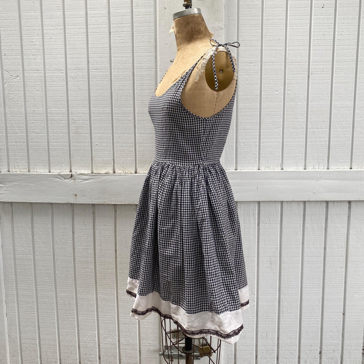 50s Gingham Cotton Lace Trimmed Mini Dress